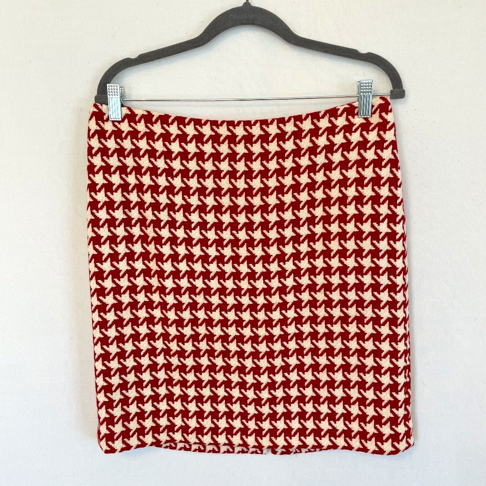 TALBOTS PETITES 10P Red & Ecru Houndstooth Lined Pencil Skirt